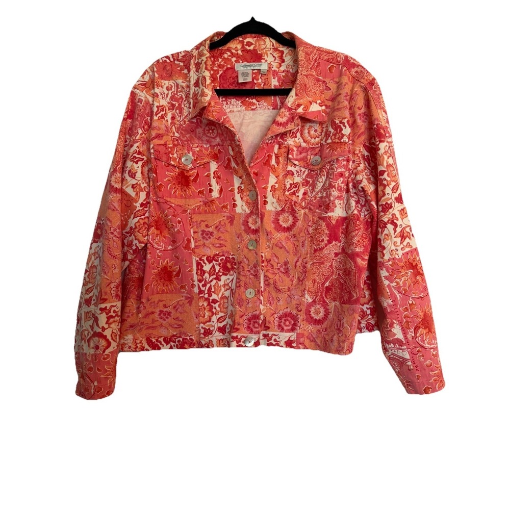 Coldwater Creek floral patchwork jacket PXL Artsy Pink Orange Color